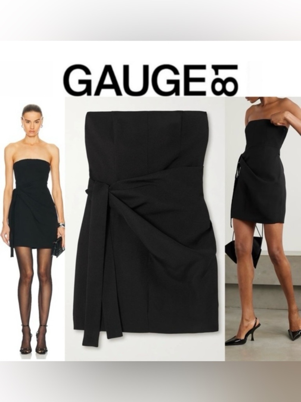Gauge81 Black Strapless Mini Dress with Side Tie